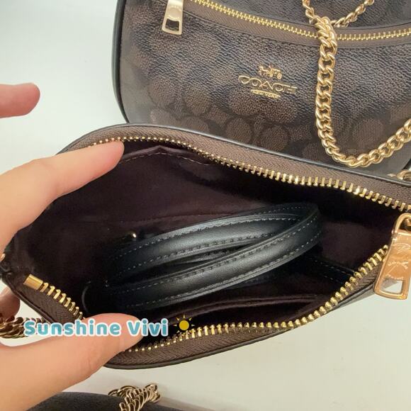 NWT Coach Teri Mini Crossbody Bag Signature Canvas CW323 Gold/Walnut/Black - Picture 9 of 9